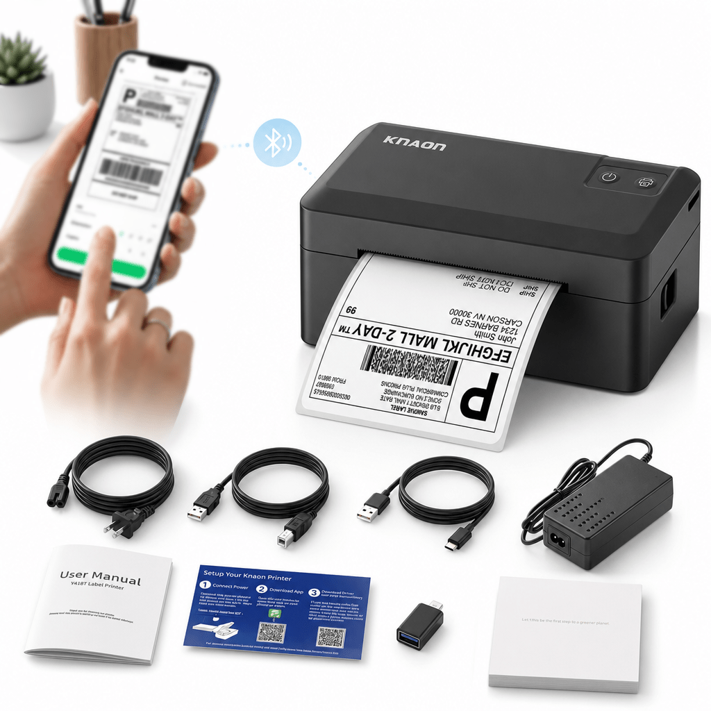 Knaon Y41BT 4x6 Thermal Label Printer – Wireless Bluetooth Shipping Label Maker for Small Business