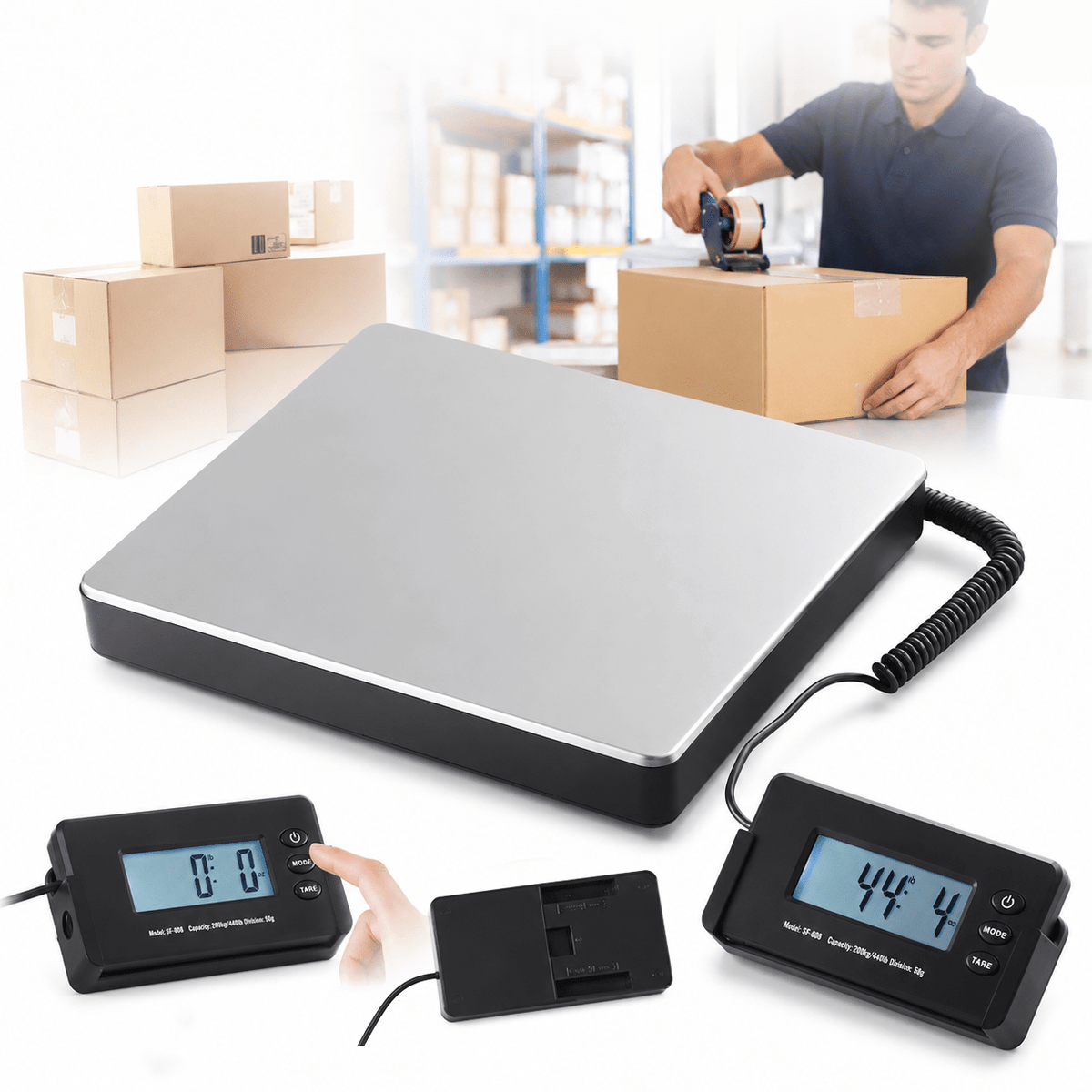 SucceBuy 440lb Digital Shipping Scale – Postal & Package Scale with Tare, Timer & HD LCD Display