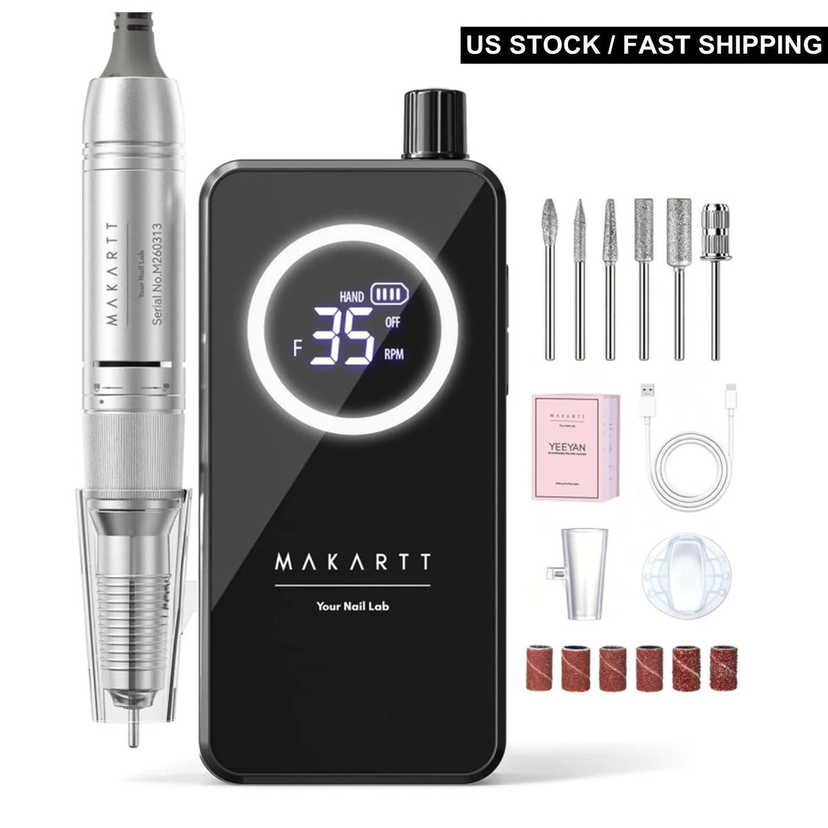 Makartt YEEYAN Cordless Nail Drill – Rechargeable Electric Nail File, 35,000 RPM, LCD Display
