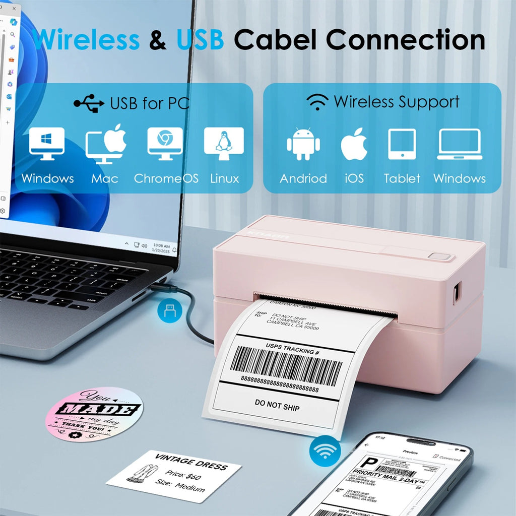 4x6 Thermal Label Printer – Wireless Bluetooth Shipping Label Maker for Small Business & Home