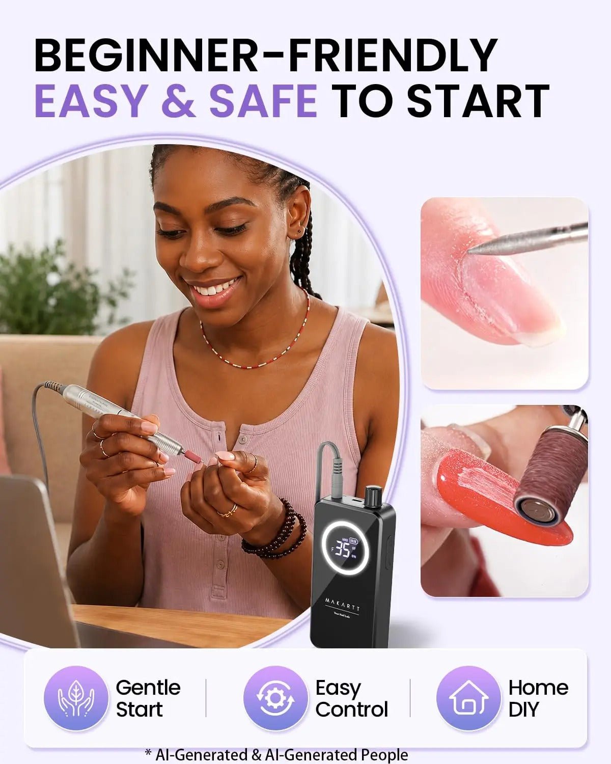 Makartt YEEYAN Cordless Nail Drill – Rechargeable Electric Nail File, 35,000 RPM, LCD Display