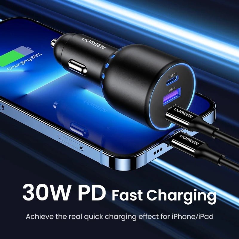 UGREEN 130W USB-C Car Charger CD293 – 3-Port Fast Charging Adapter with 100W USB-C PD, for iPhone, MacBook, Samsung Galaxy, Xiaomi, Laptops & Tablets