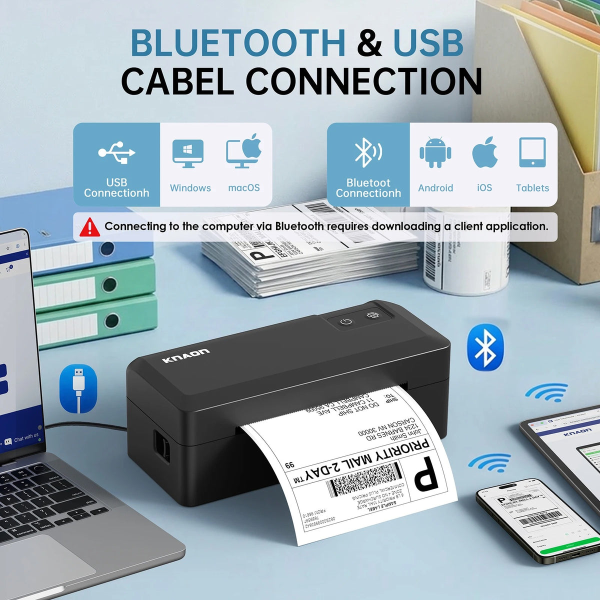 Knaon Y41BT 4x6 Thermal Label Printer – Wireless Bluetooth Shipping Label Maker for Small Business