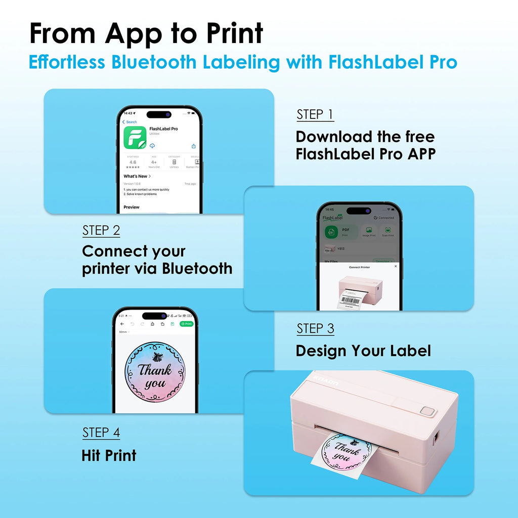 4x6 Thermal Label Printer – Wireless Bluetooth Shipping Label Maker for Small Business & Home