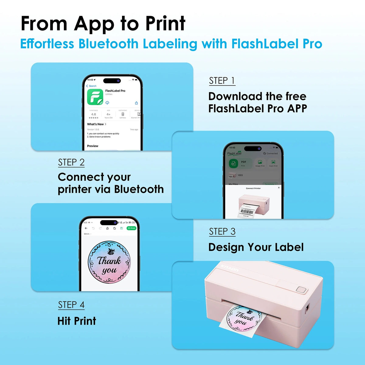 4x6 Thermal Label Printer – Wireless Bluetooth Shipping Label Maker for Small Business & Home