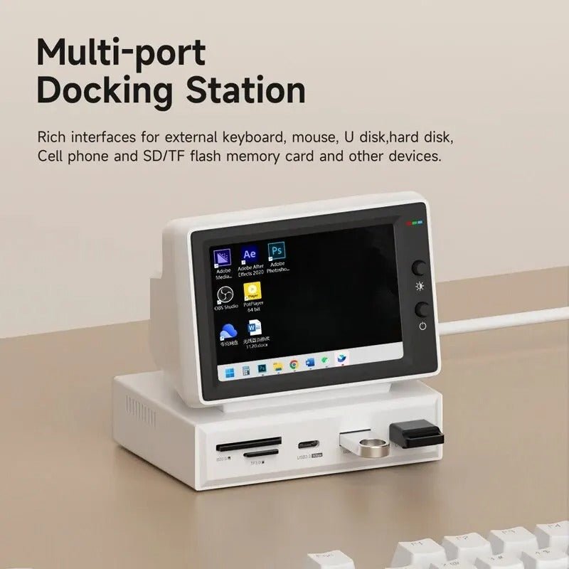 Hagibis 3.5" IPS Mini Screen USB-C Docking Station – Secondary PC Sub-Monitor for CPU RAM HDD Stats, Clock & Weather, with USB Hub and SD Card Reader, for Laptop & MacBook