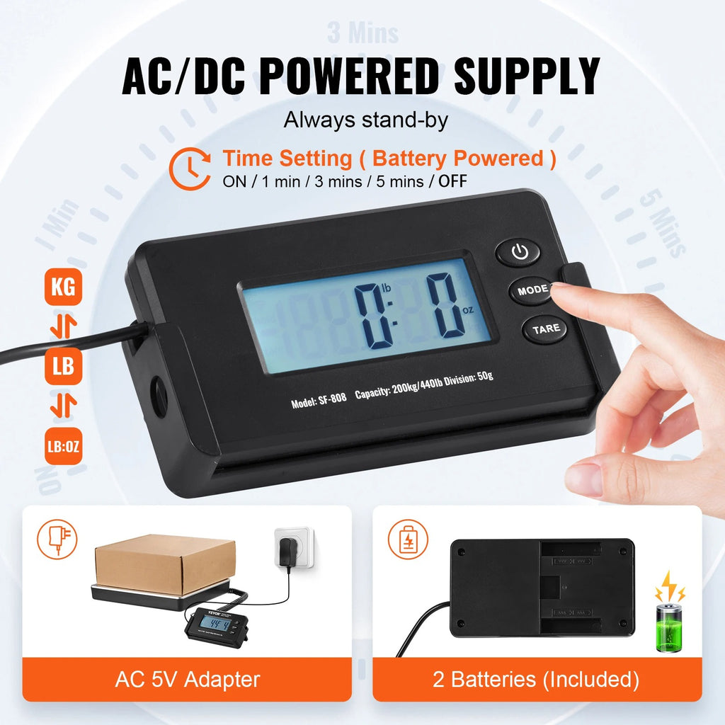 SucceBuy 440lb Digital Shipping Scale – Postal & Package Scale with Tare, Timer & HD LCD Display