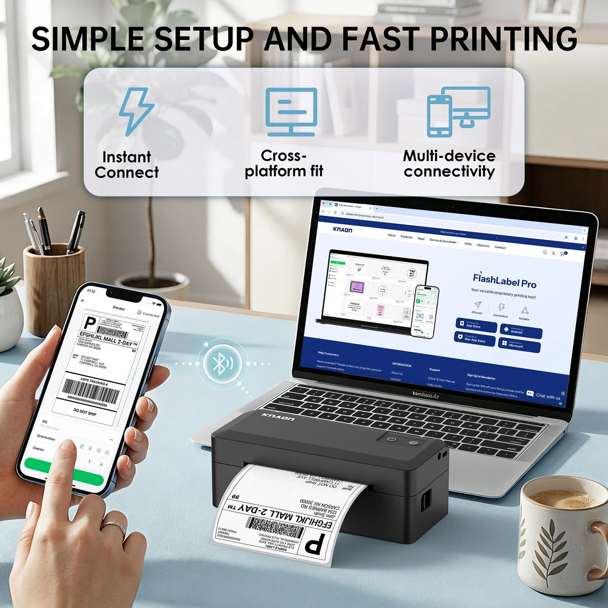 Knaon Y41BT 4x6 Thermal Label Printer – Wireless Bluetooth Shipping Label Maker for Small Business