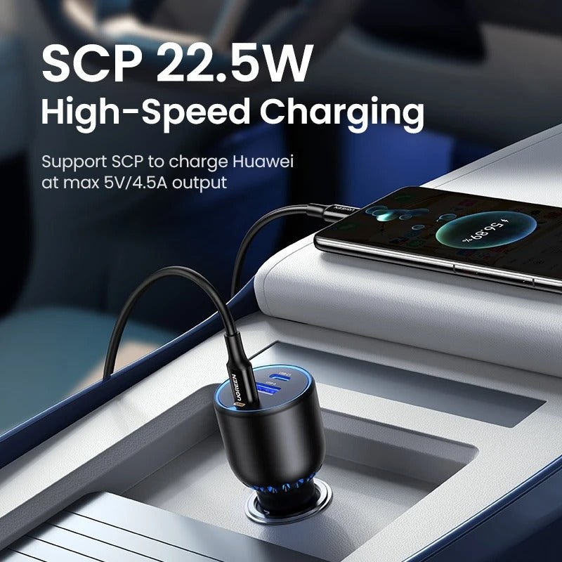 UGREEN 130W USB-C Car Charger CD293 – 3-Port Fast Charging Adapter with 100W USB-C PD, for iPhone, MacBook, Samsung Galaxy, Xiaomi, Laptops & Tablets