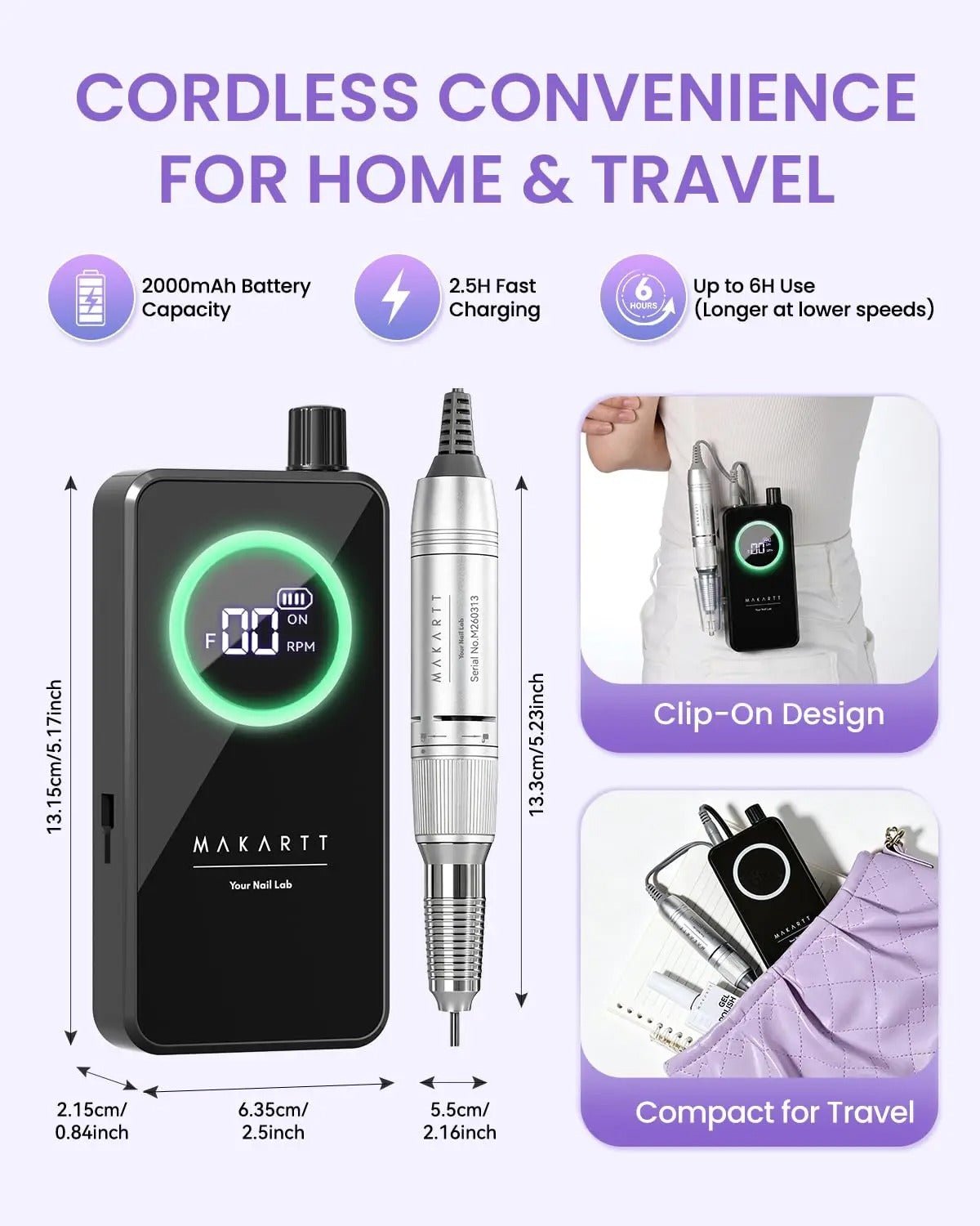 Makartt YEEYAN Cordless Nail Drill – Rechargeable Electric Nail File, 35,000 RPM, LCD Display