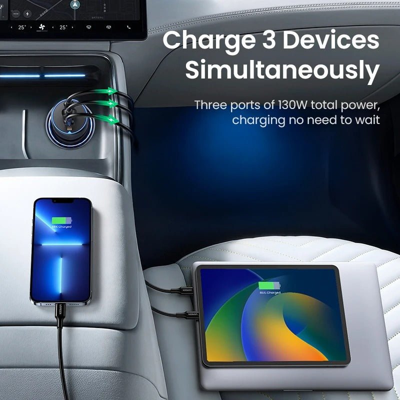 UGREEN 130W USB-C Car Charger CD293 – 3-Port Fast Charging Adapter with 100W USB-C PD, for iPhone, MacBook, Samsung Galaxy, Xiaomi, Laptops & Tablets