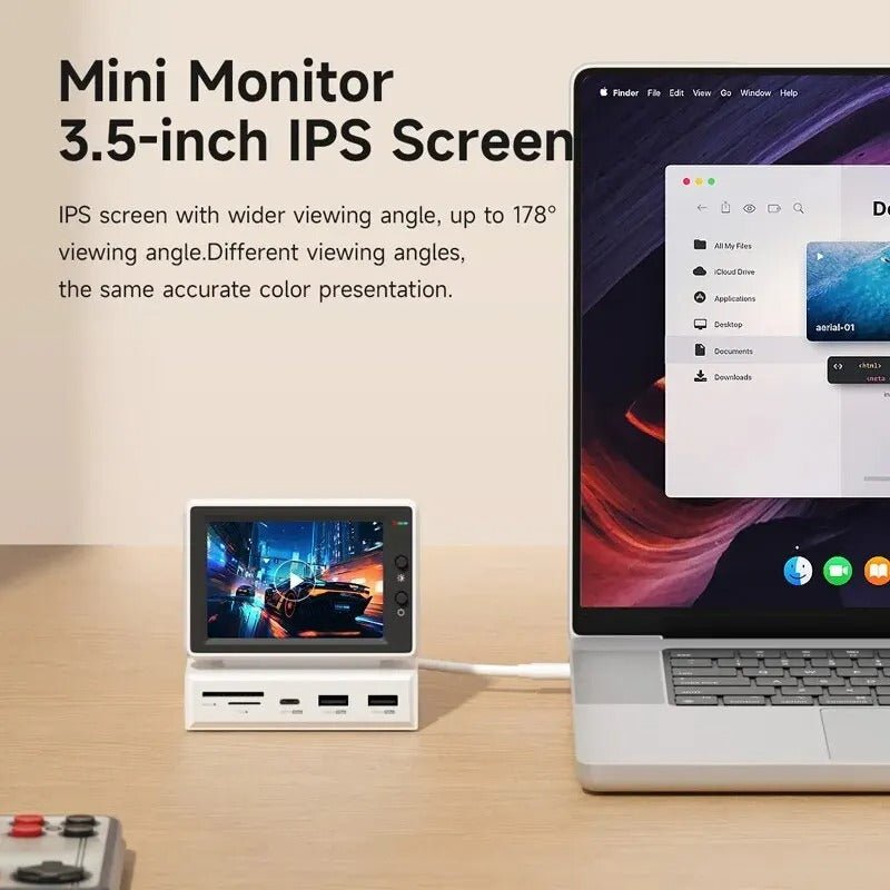 Hagibis 3.5" IPS Mini Screen USB-C Docking Station – Secondary PC Sub-Monitor for CPU RAM HDD Stats, Clock & Weather, with USB Hub and SD Card Reader, for Laptop & MacBook