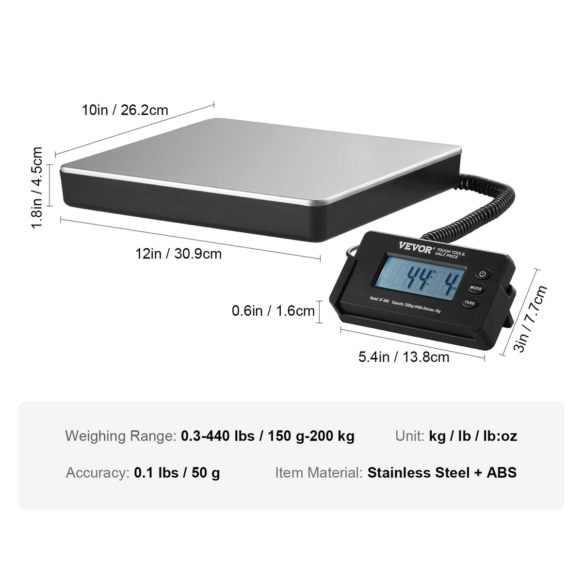 SucceBuy 440lb Digital Shipping Scale – Postal & Package Scale with Tare, Timer & HD LCD Display