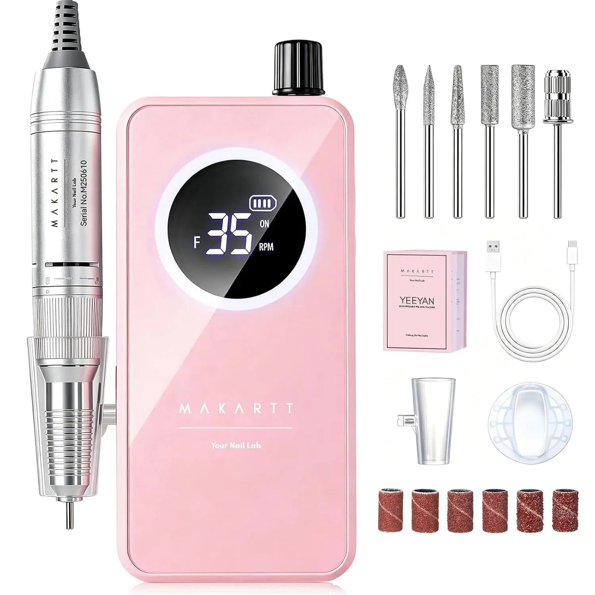 Makartt YEEYAN Cordless Nail Drill – Rechargeable Electric Nail File, 35,000 RPM, LCD Display