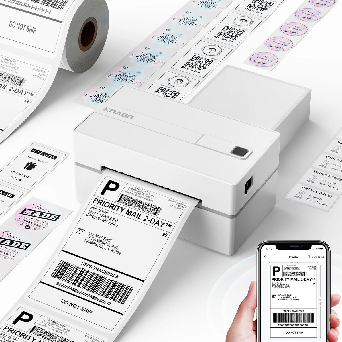 4x6 Thermal Label Printer – Wireless Bluetooth Shipping Label Maker for Small Business & Home