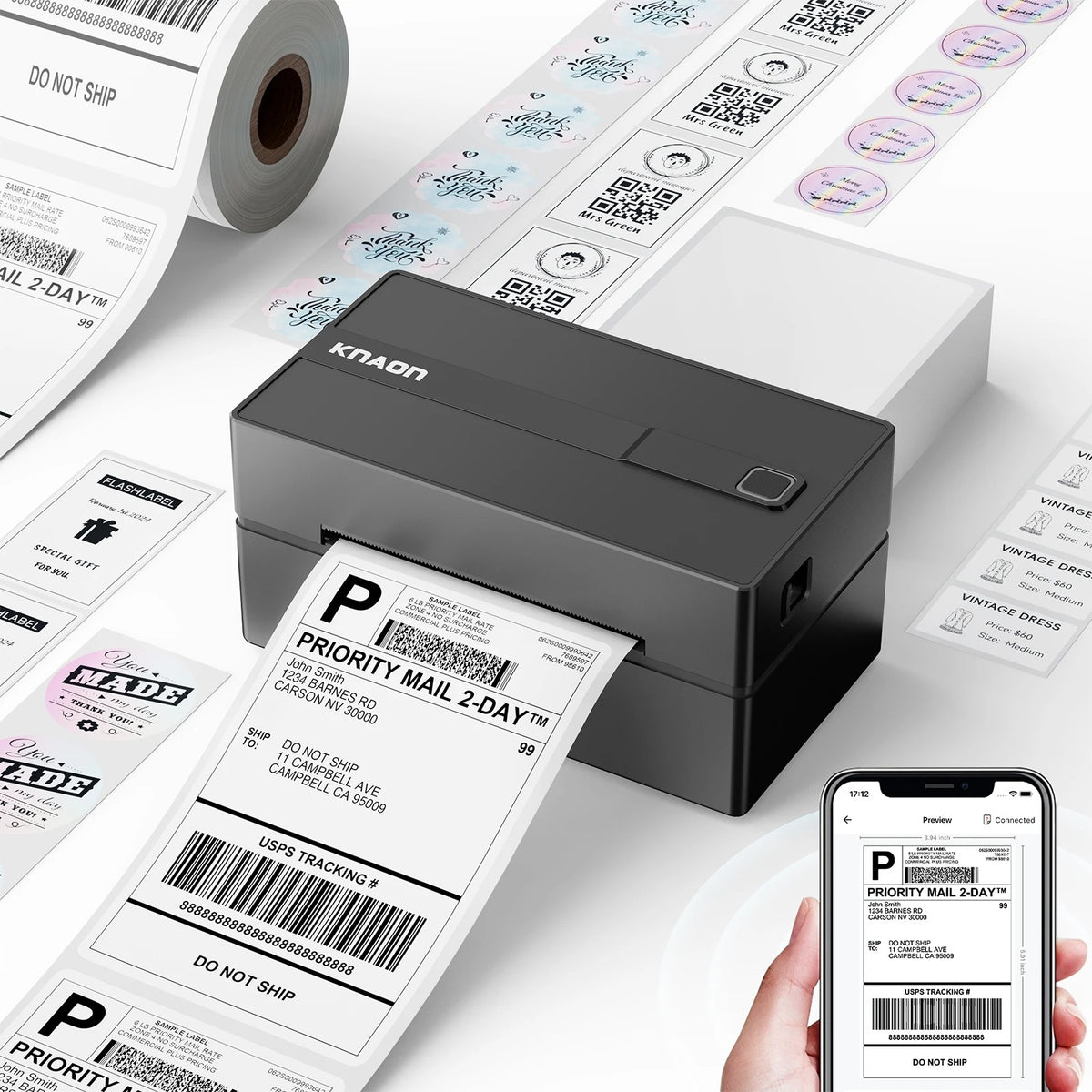 4x6 Thermal Label Printer – Wireless Bluetooth Shipping Label Maker for Small Business & Home